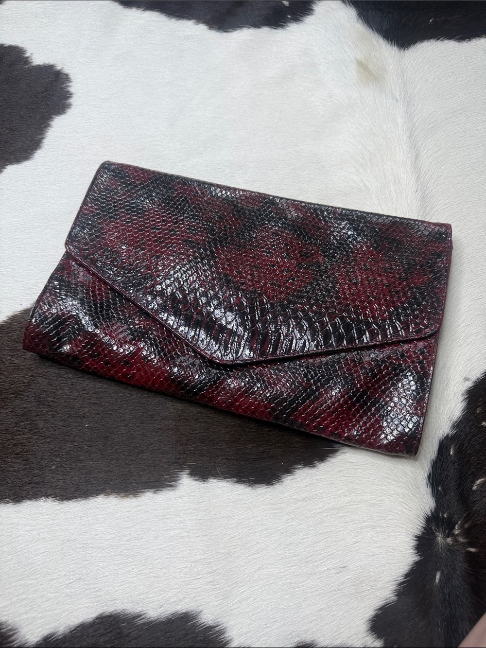Joan Rivers Burgundy and Black Snake-Embossed Envelope Clutch